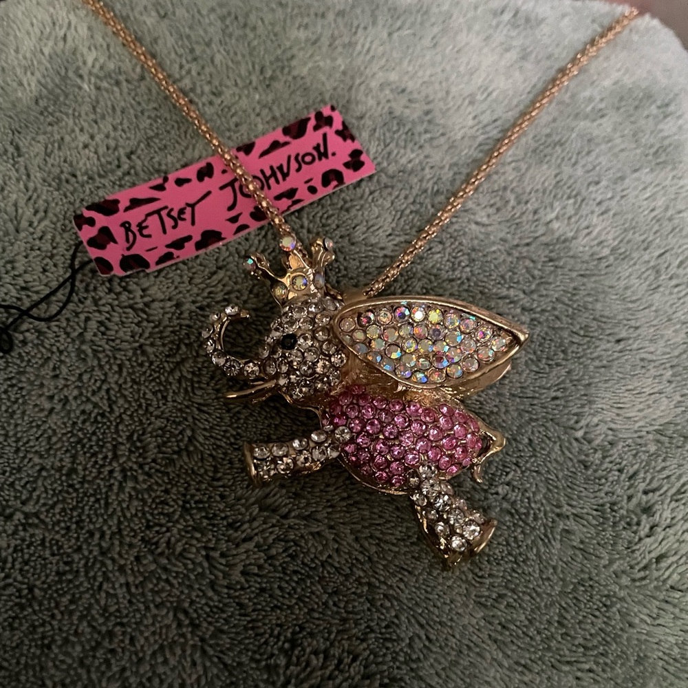 Betsy Johnson Flying Elephant Necklace